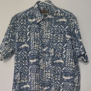 Mens GH Bass fish scene dress shirt size L 48 chest
